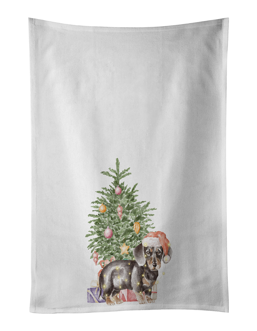 Buy this Dachshund Black Tan Puppy Christmas Presents and Tree White Kitchen Towel Set of 2