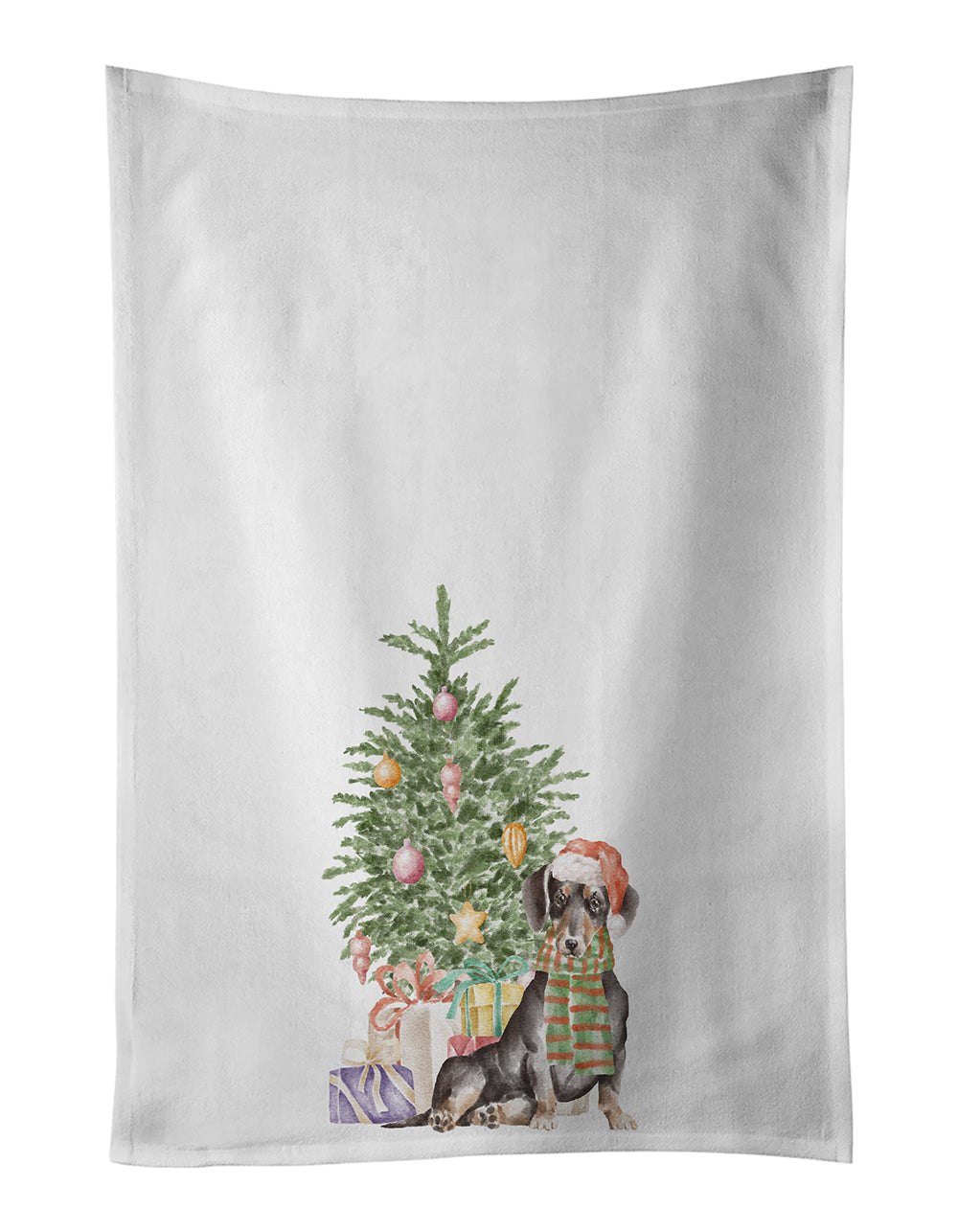 Buy this Dachshund Black Tan Christmas Presents and Tree White Kitchen Towel Set of 2