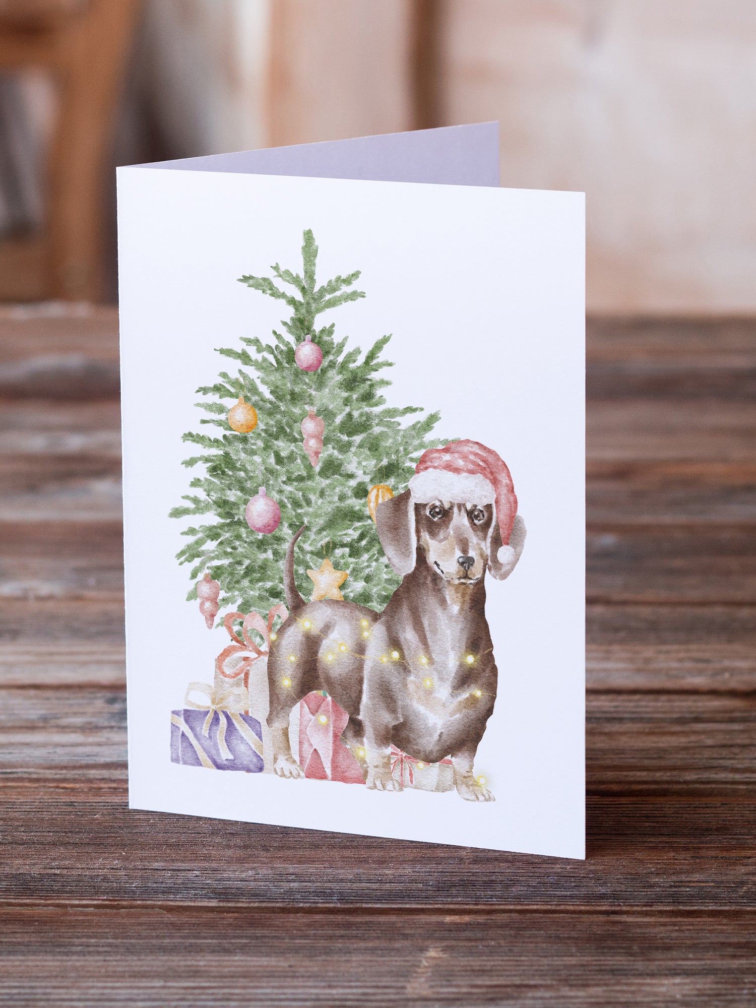 Christmas Dachshund Chocolate Tan Greeting Cards and Envelopes Pack of 8 - the-store.com