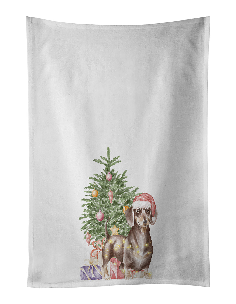 Buy this Dachshund Chocolate Tan Christmas Presents and Tree White Kitchen Towel Set of 2