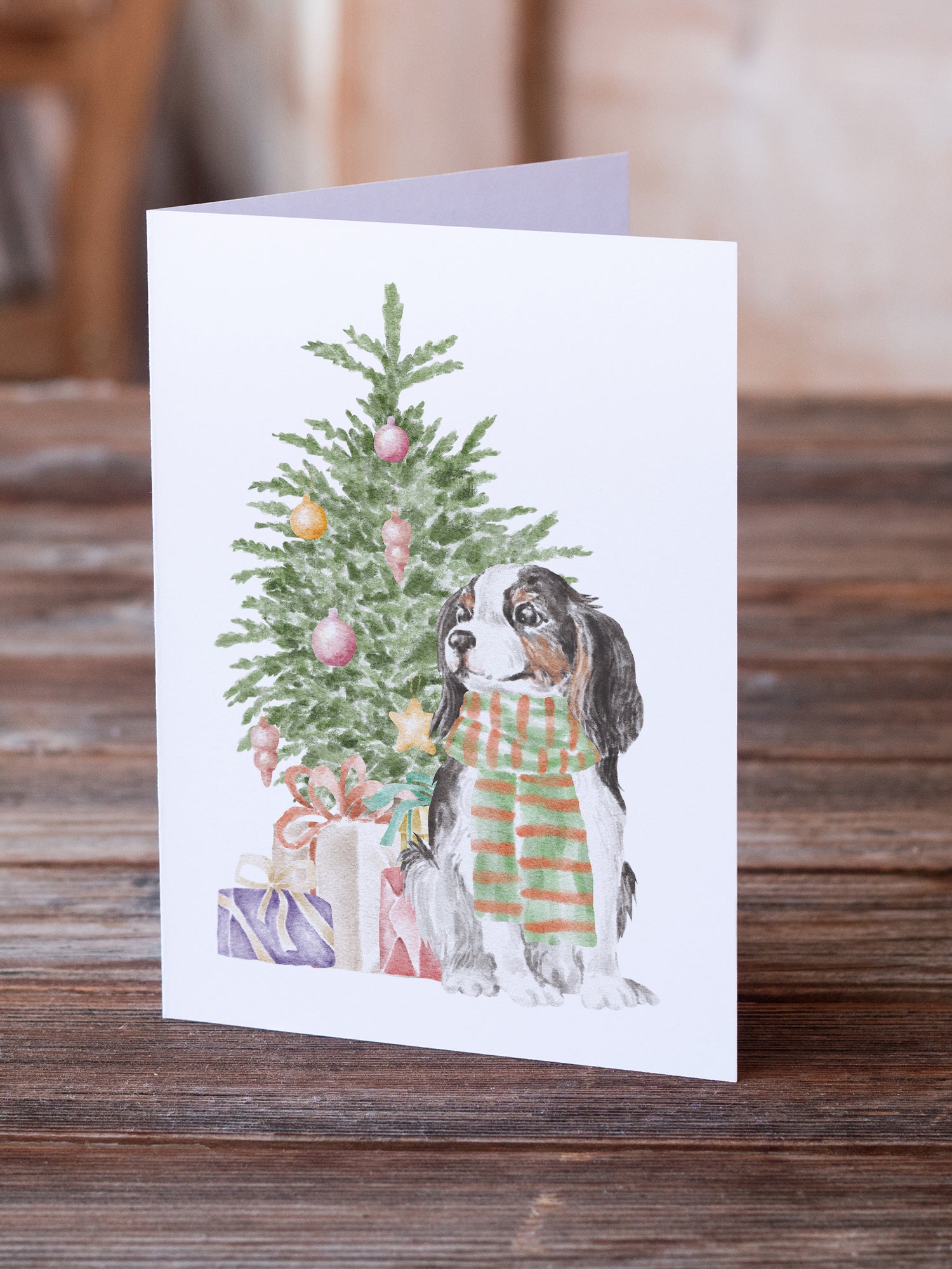 Christmas Cavalier Spaniel Tricolor Greeting Cards and Envelopes Pack of 8 - the-store.com
