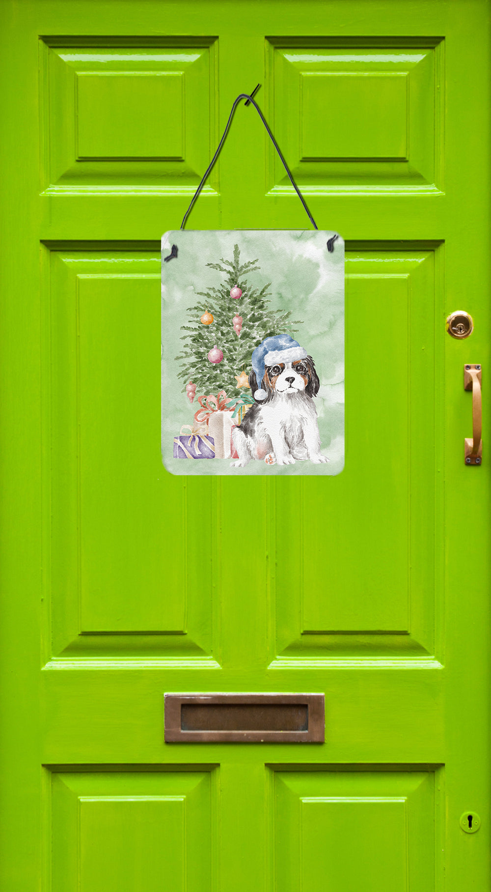 Christmas Cavalier Spaniel Tricolor Puppy Wall or Door Hanging Prints - the-store.com