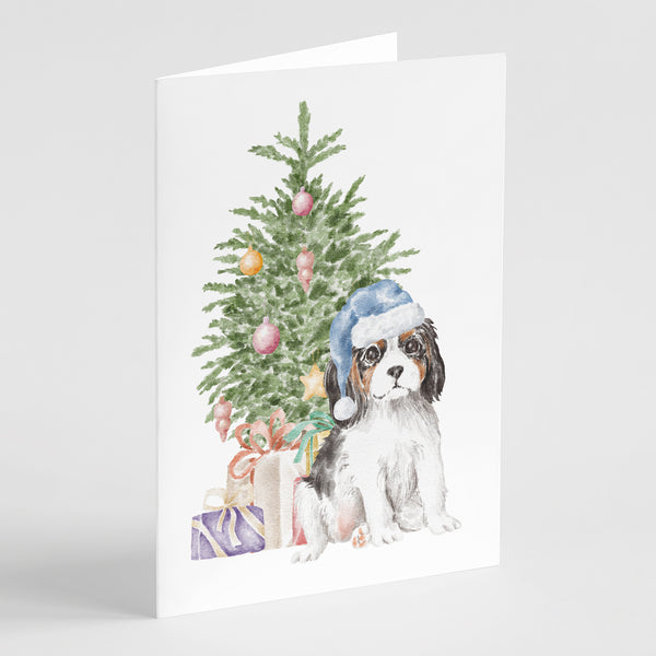 Buy this Christmas Cavalier Spaniel Tricolor Puppy Greeting Cards and Envelopes Pack of 8
