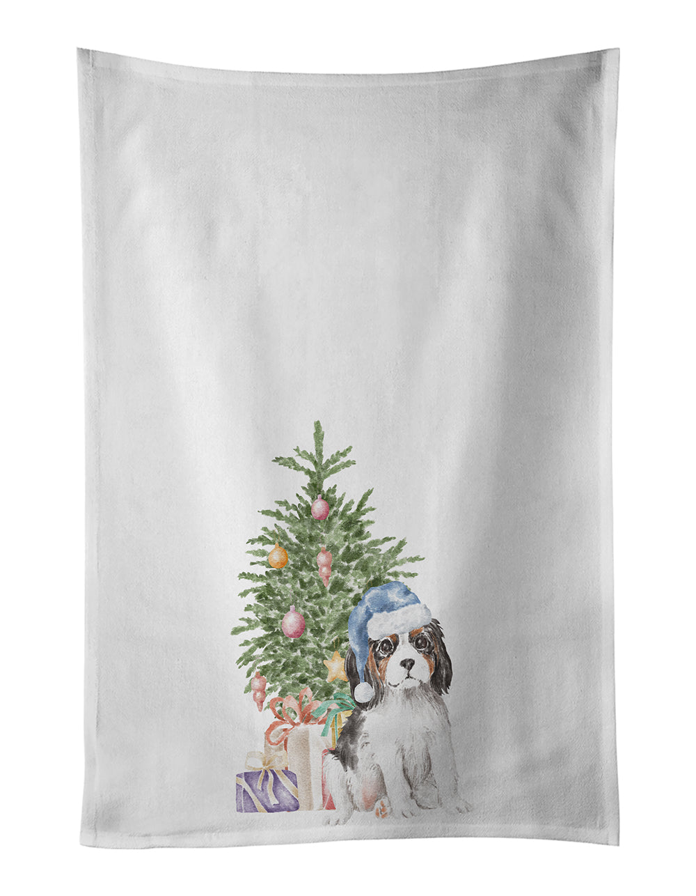 Buy this Cavalier Spaniel Tricolor Puppy Christmas Presents and Tree White Kitchen Towel Set of 2