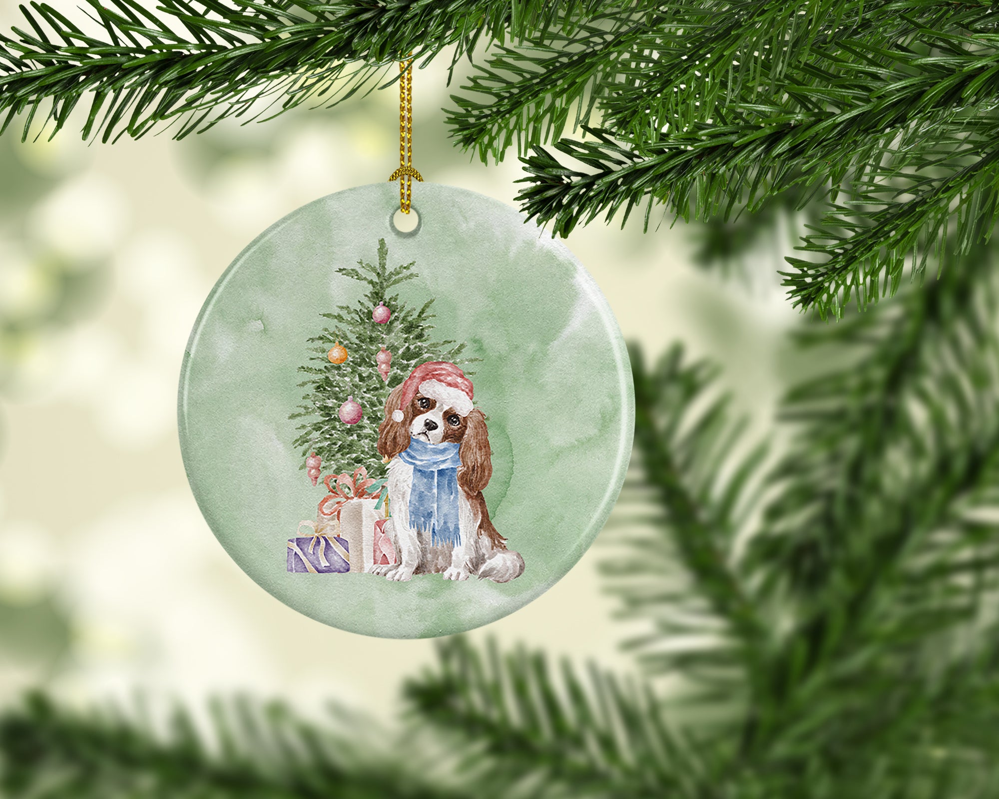 Christmas Cavalier Spaniel Bleheim Ceramic Ornament - the-store.com