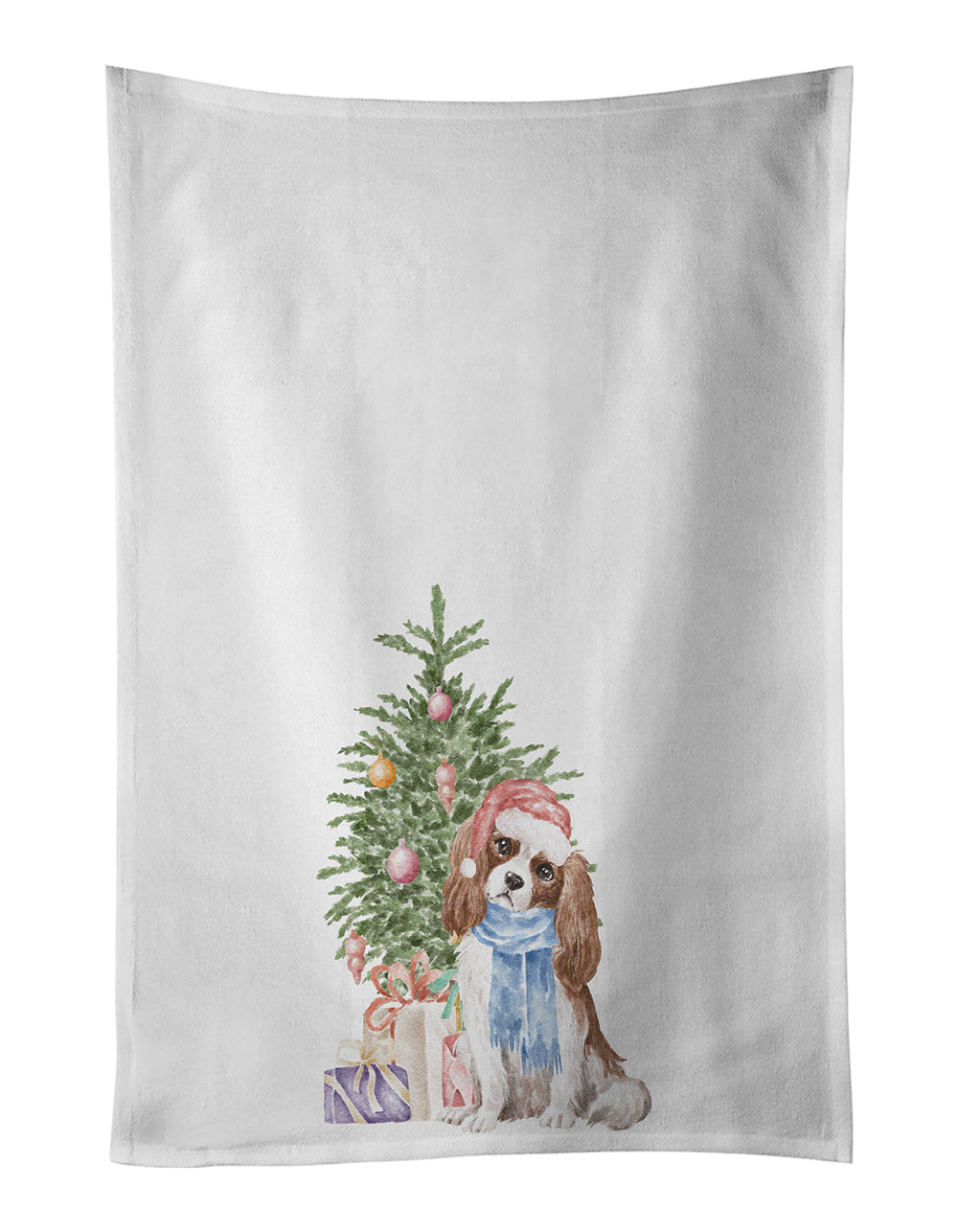Buy this Cavalier Spaniel Tricolor Blenheim Christmas Presents and Tree White Kitchen Towel Set of 2