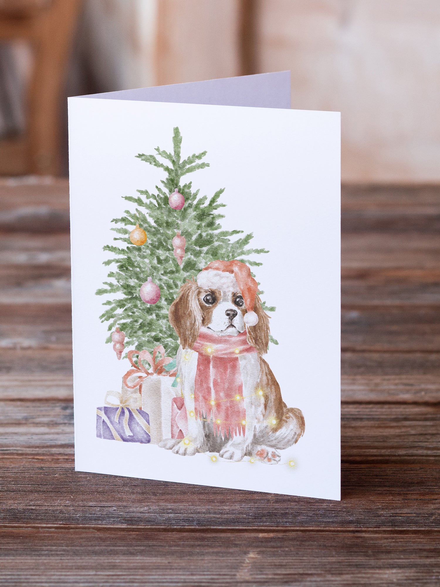 Christmas Cavalier Spaniel Bleheim Puppy Greeting Cards and Envelopes Pack of 8 - the-store.com