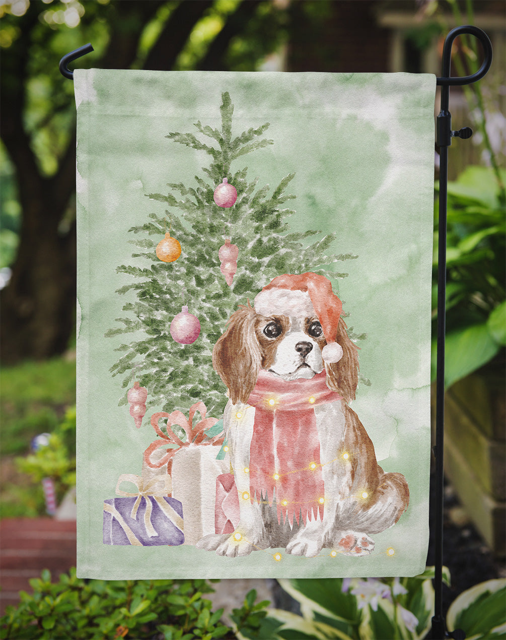 Christmas Cavalier Spaniel Bleheim Puppy Flag Garden Size