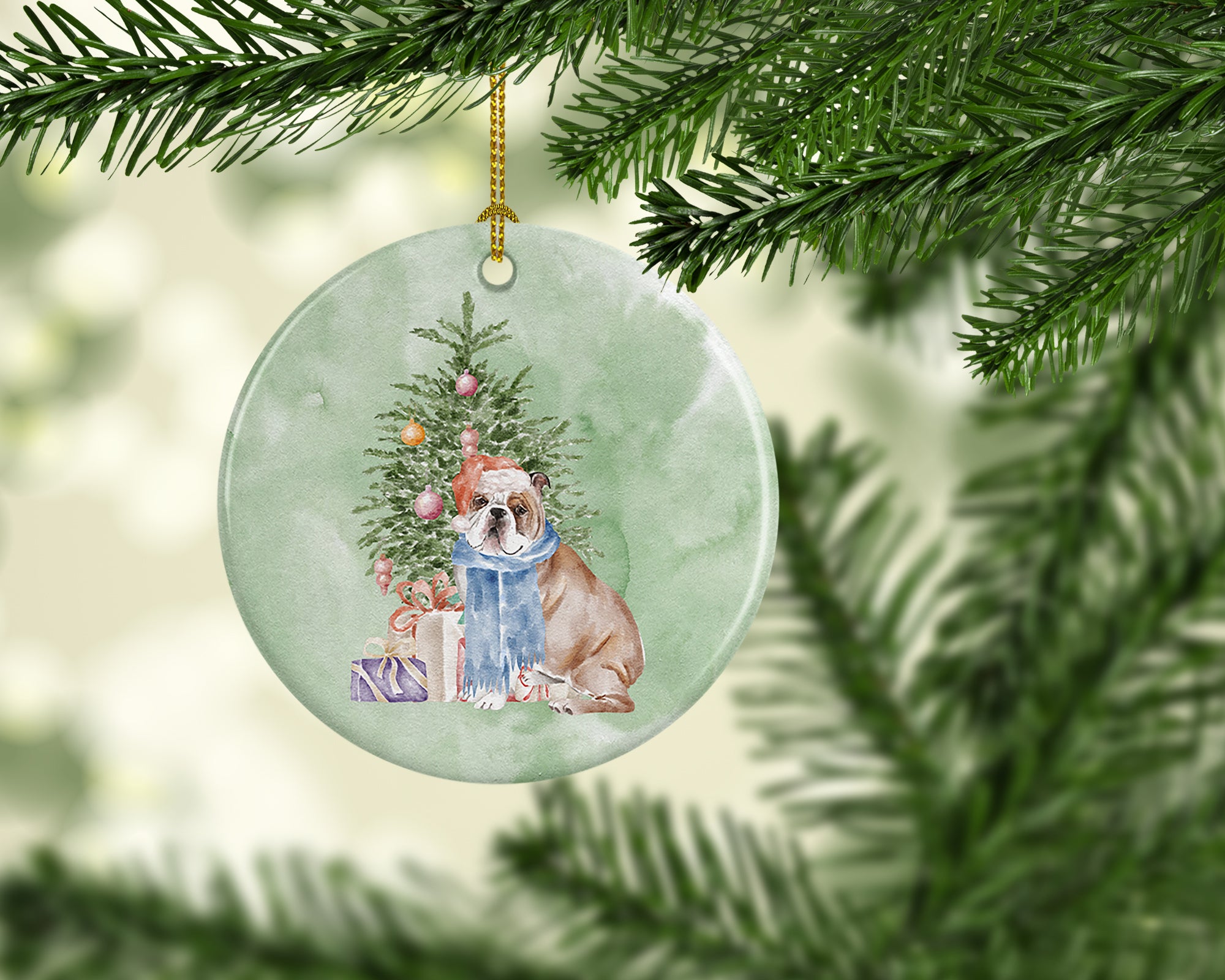 Christmas English Bulldog #2 Ceramic Ornament - the-store.com
