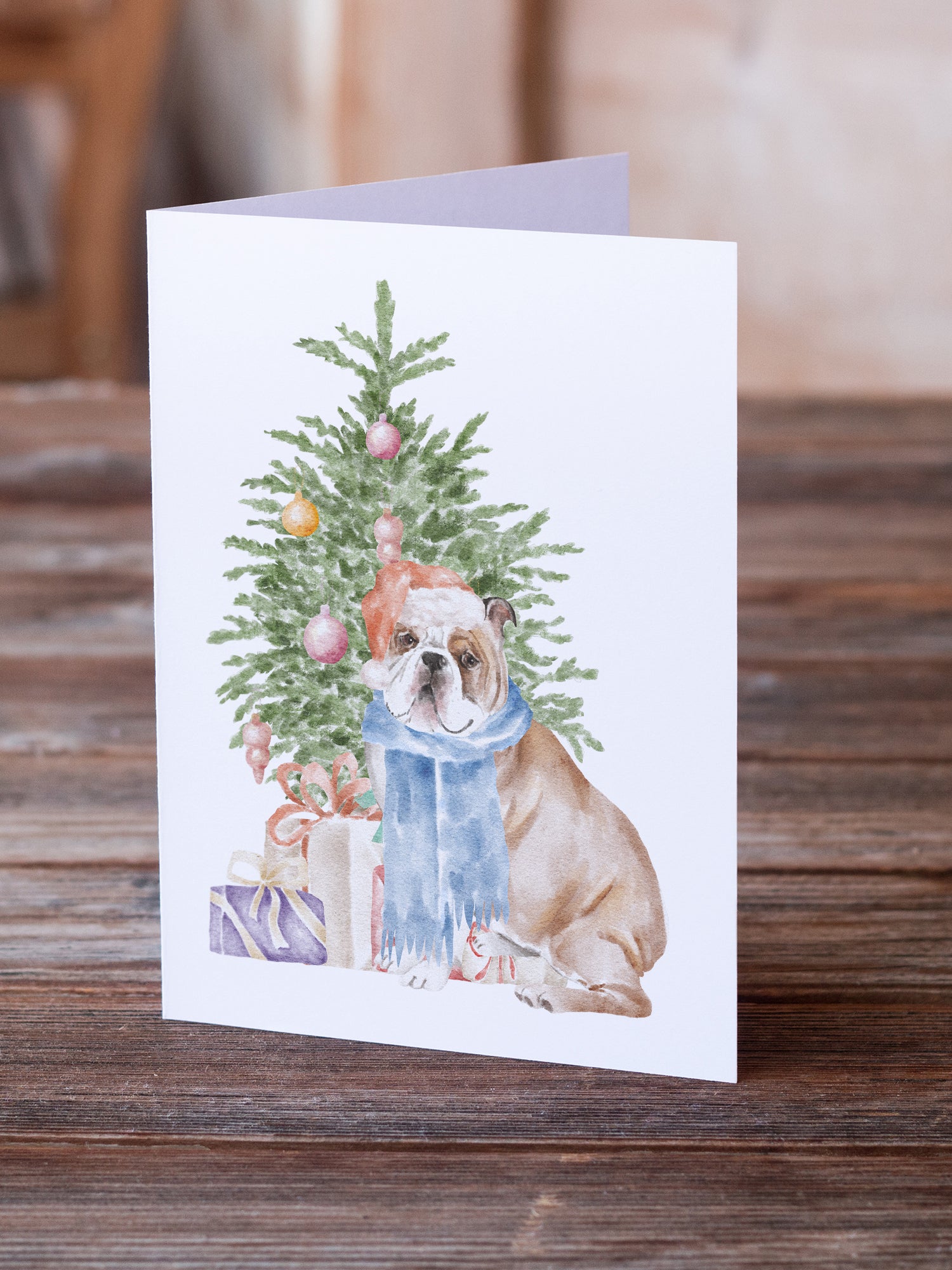 Christmas English Bulldog #2 Greeting Cards and Envelopes Pack of 8 - the-store.com
