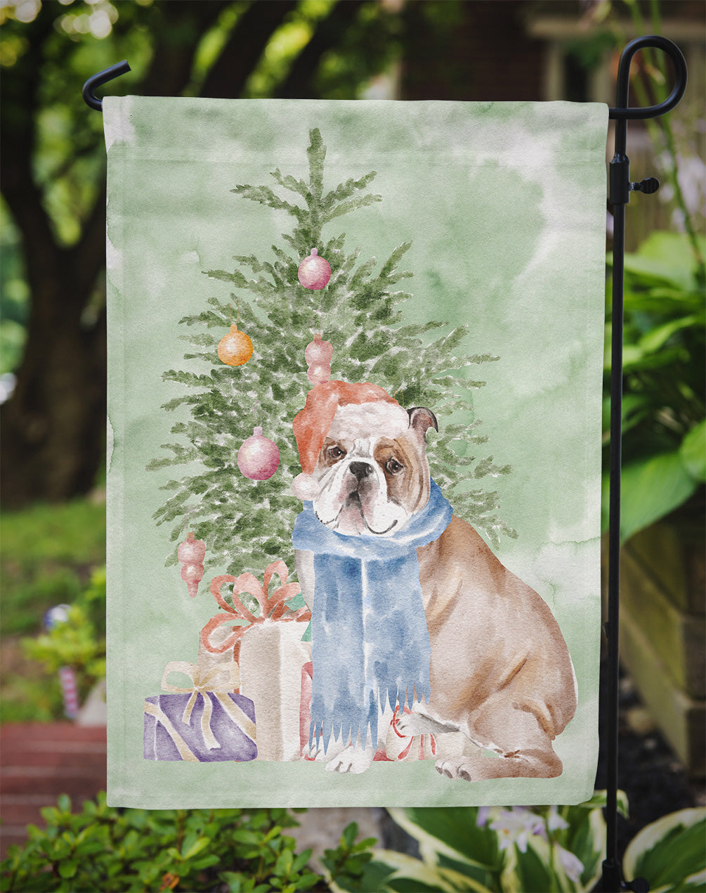 Christmas English Bulldog #2 Flag Garden Size