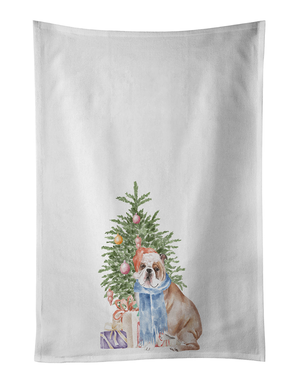Buy this Bulldog, English Bulldog #2 Christmas Presents and Tree White Kitchen Towel Set of 2