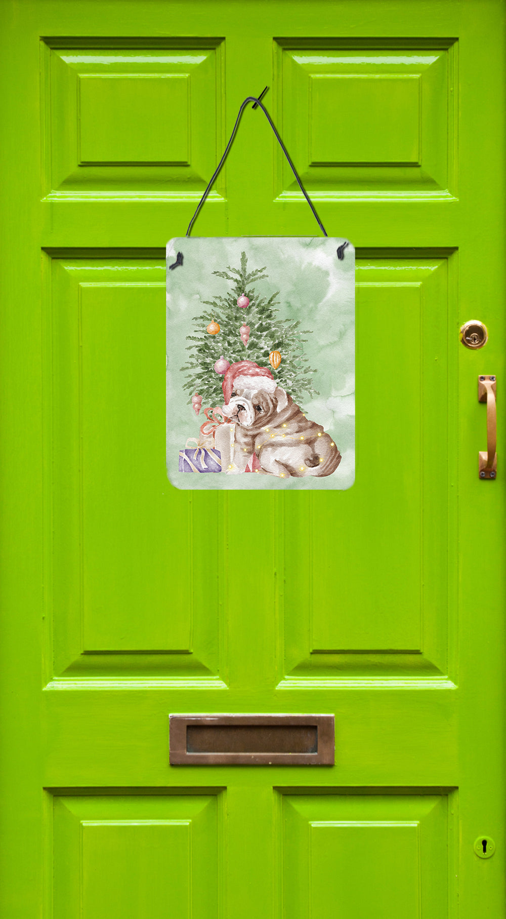 Buy this Christmas English Bulldog Puppy Wall or Door Hanging Prints