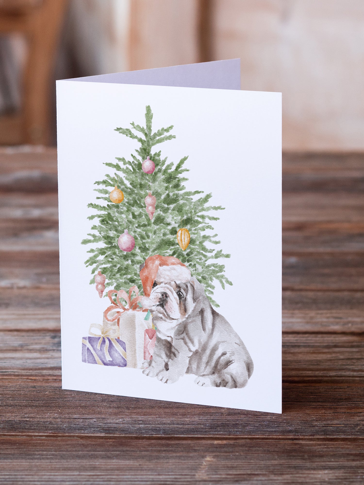 Christmas English Bulldog Puppy #2 Greeting Cards and Envelopes Pack of 8 - the-store.com