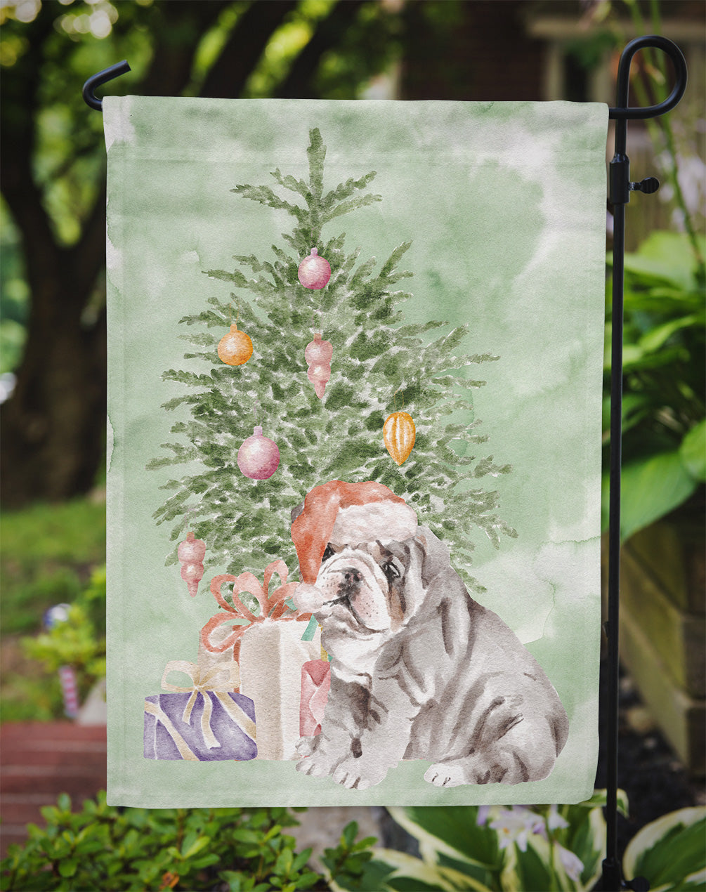Christmas English Bulldog Puppy #2 Flag Garden Size