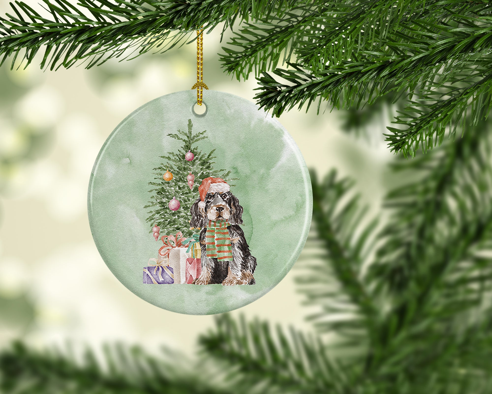 Christmas English Cocker Spaniel Black Tan Ceramic Ornament - the-store.com