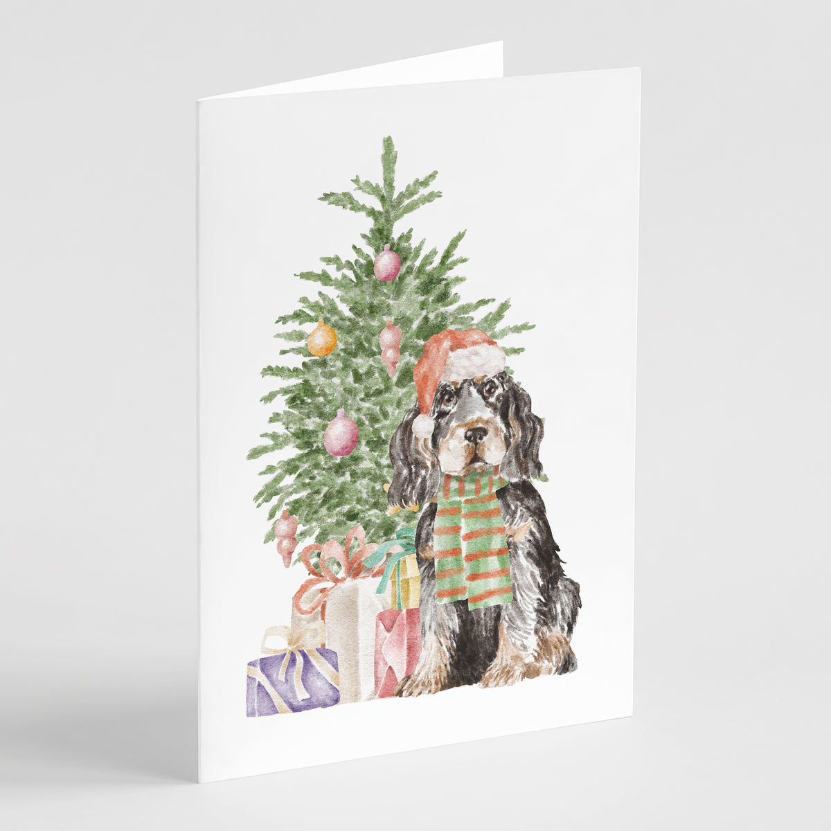 Buy this Christmas English Cocker Spaniel Black Tan Greeting Cards and Envelopes Pack of 8