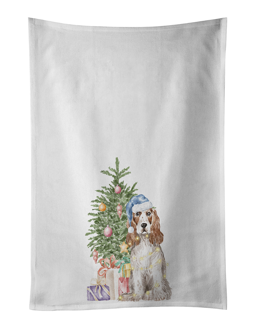 Buy this Cocker Spaniel English Red White Christmas Presents and Tree White Kitchen Towel Set of 2