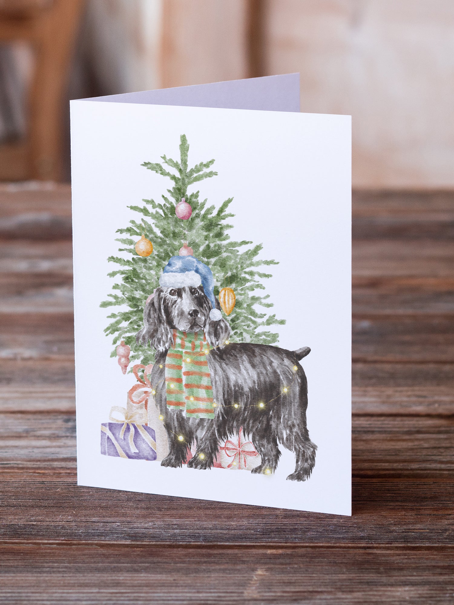 Christmas English Cocker Spaniel Black Greeting Cards and Envelopes Pack of 8 - the-store.com