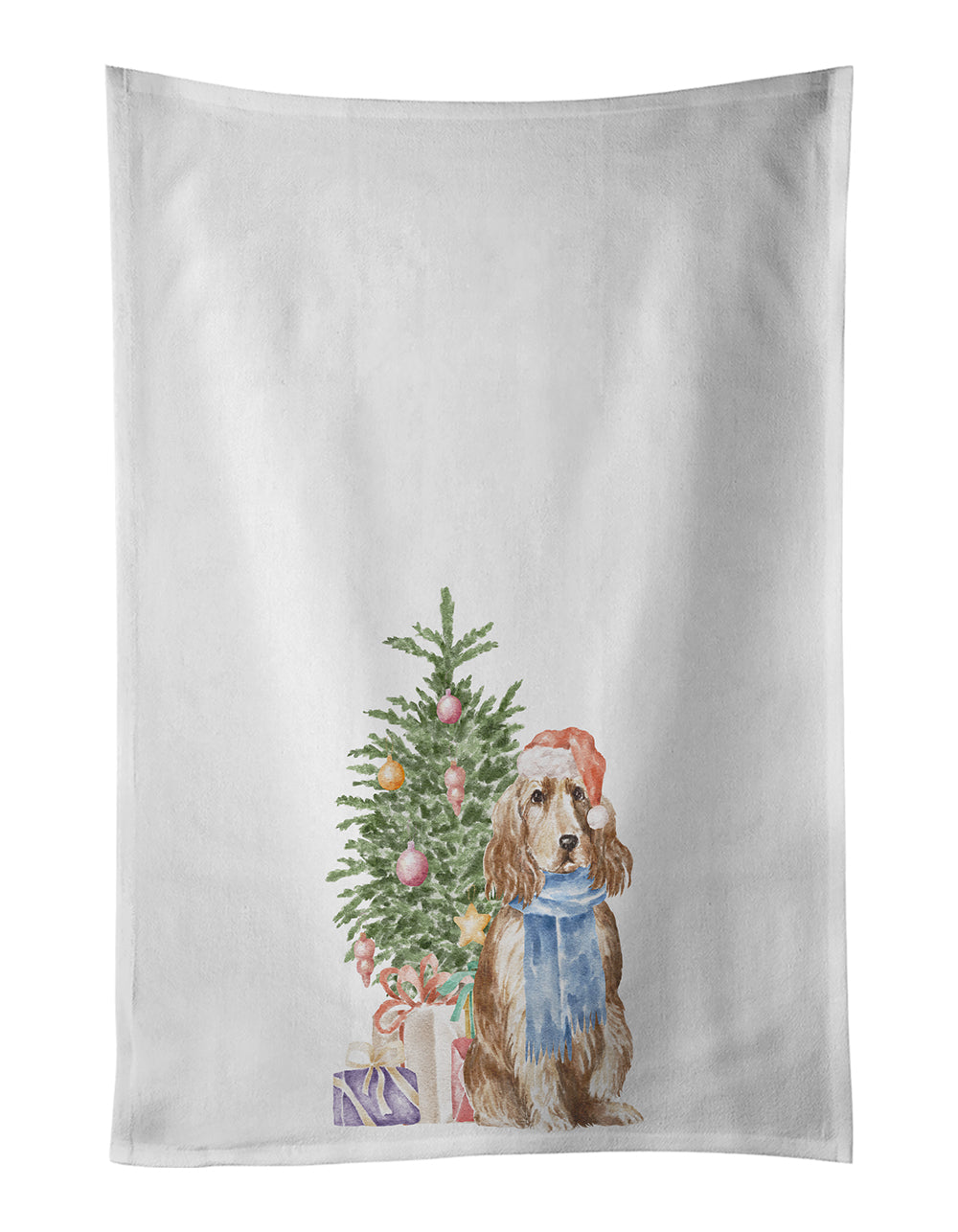 Buy this Cocker Spaniel English Tan Christmas Presents and Tree White Kitchen Towel Set of 2