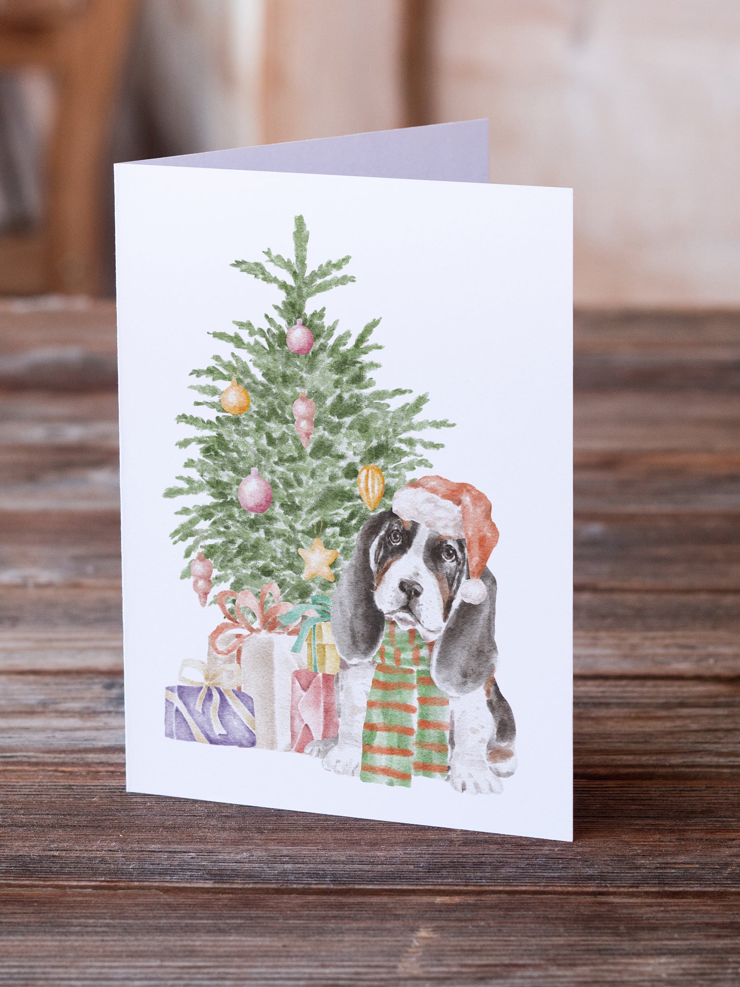 Christmas Basset Hound Puppy Greeting Cards and Envelopes Pack of 8 - the-store.com