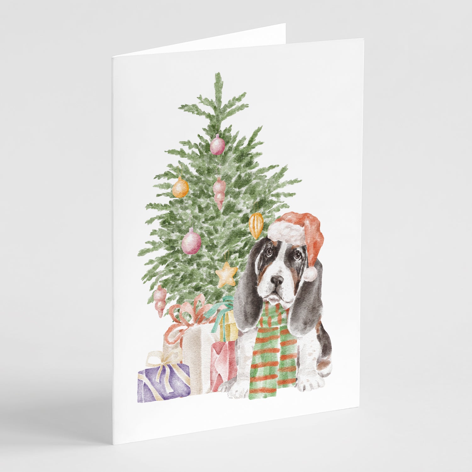 Buy this Christmas Basset Hound Puppy Greeting Cards and Envelopes Pack of 8