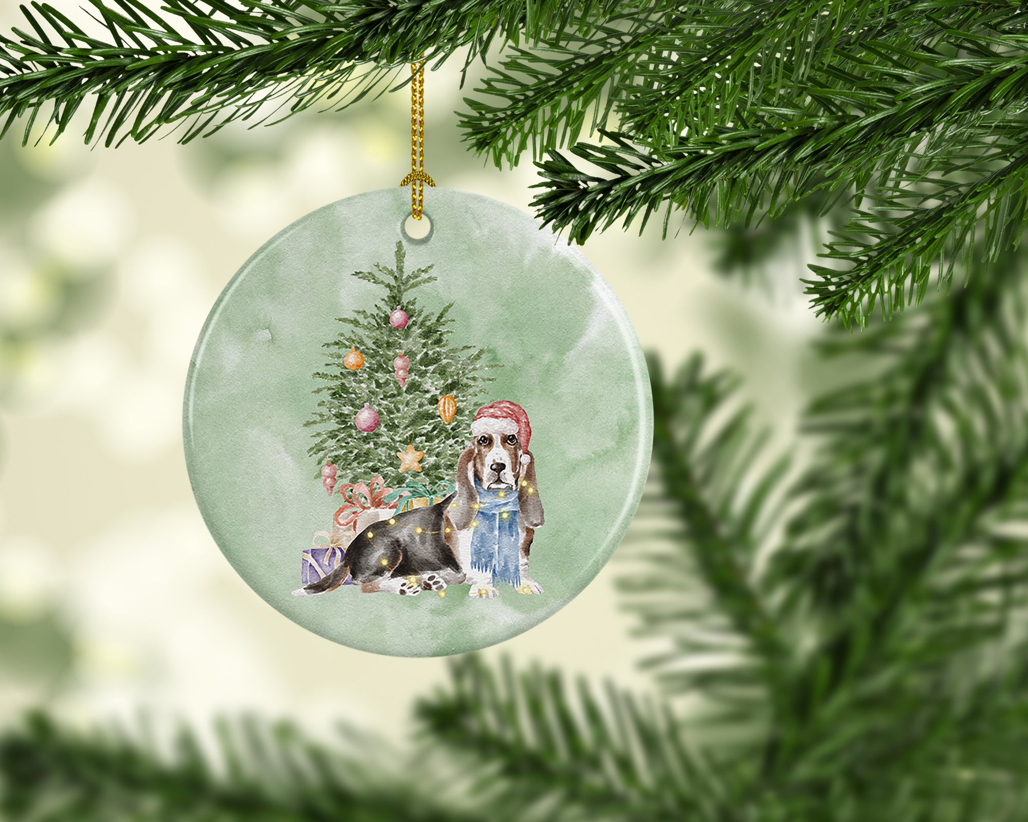 Christmas Basset Hound  Ceramic Ornament - the-store.com
