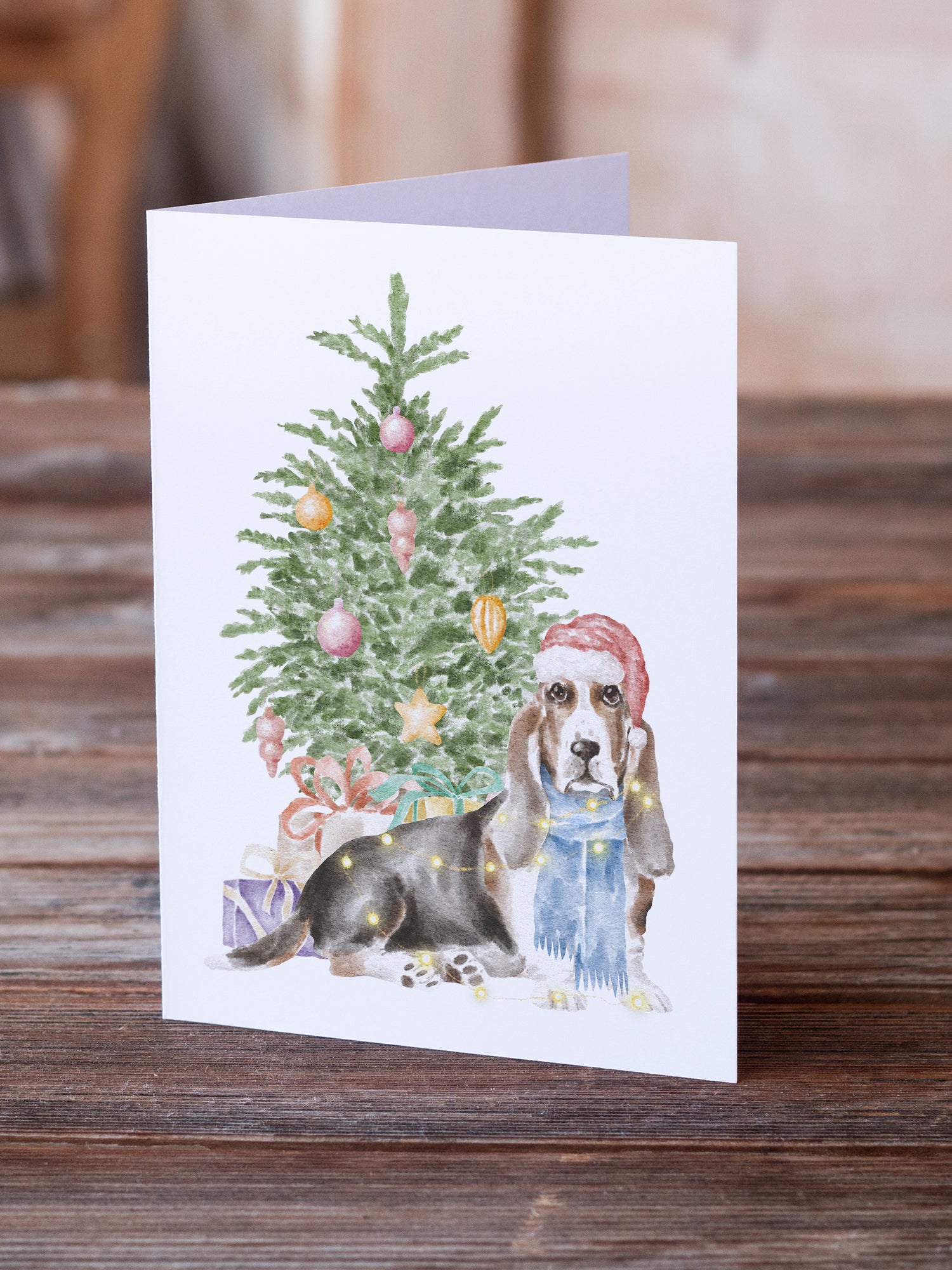 Christmas Basset Hound  Greeting Cards and Envelopes Pack of 8 - the-store.com