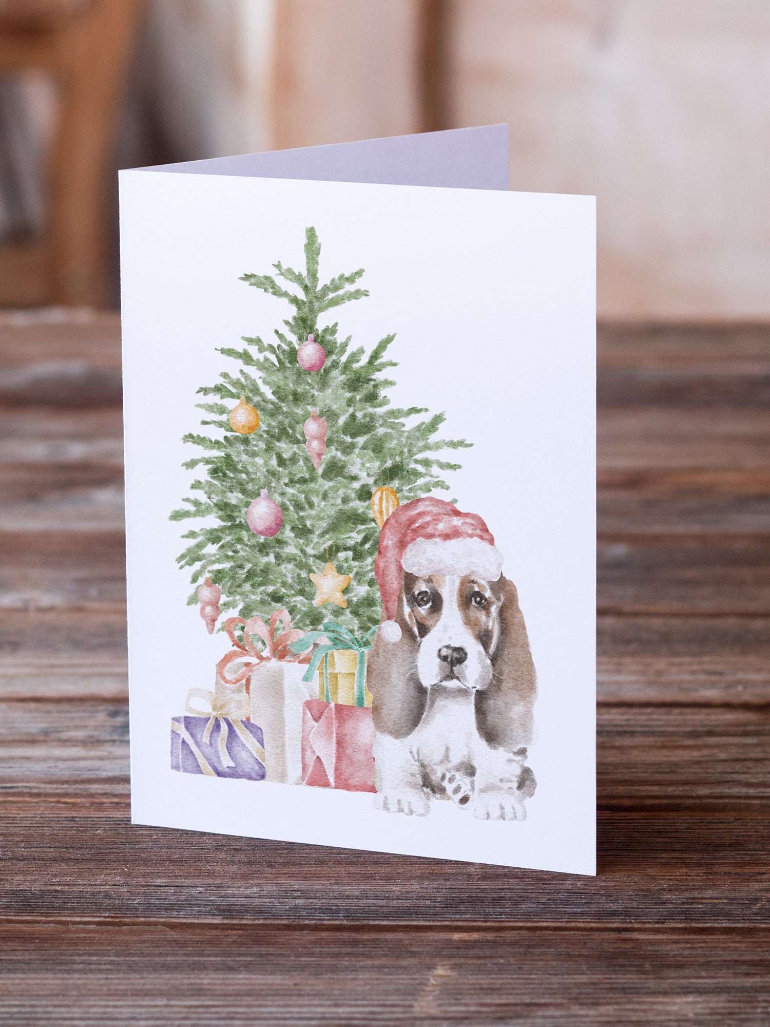 Buy this Christmas Basset Hound Puppy #2 Greeting Cards and Envelopes Pack of 8