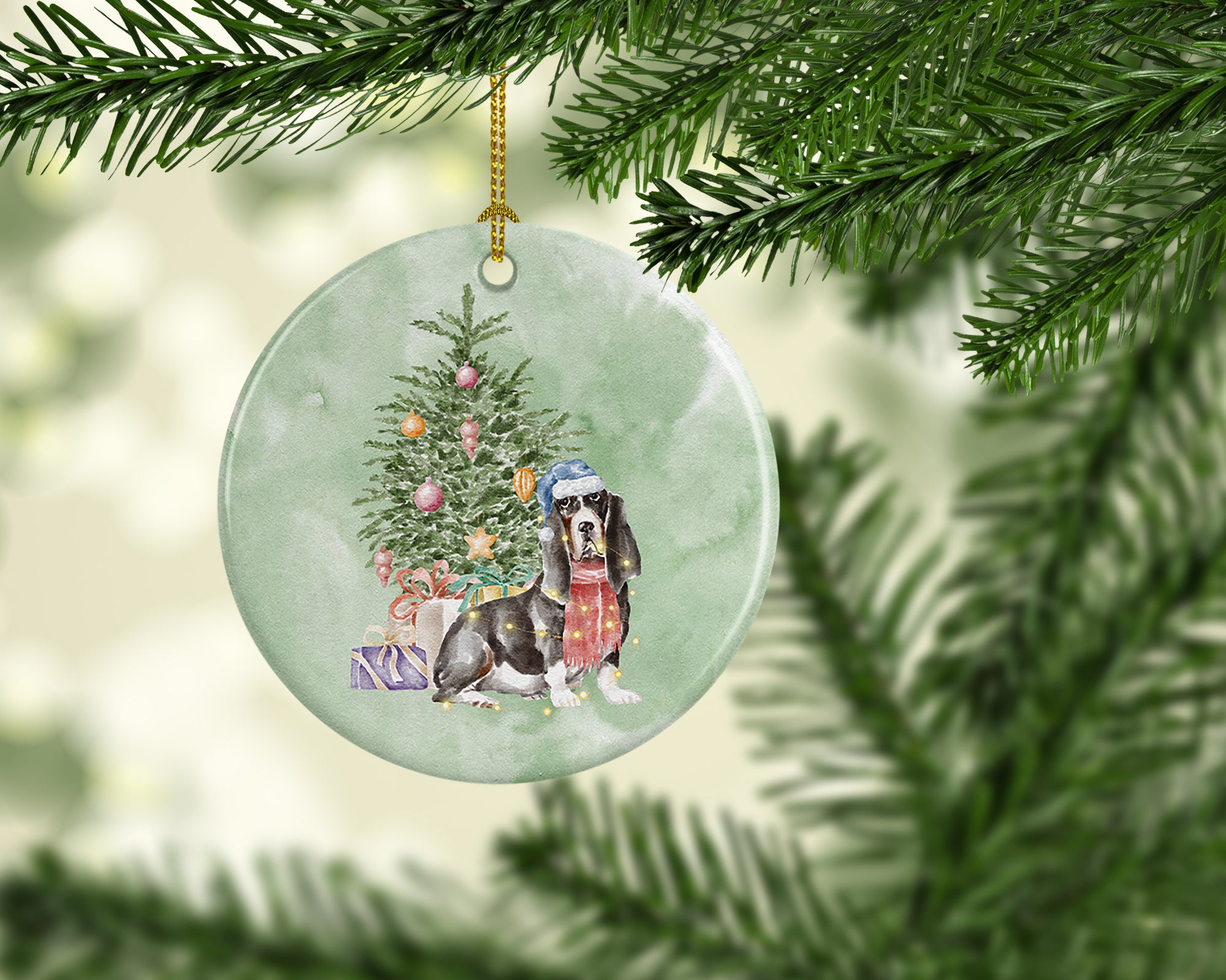 Christmas Basset Hound  #2 Ceramic Ornament - the-store.com