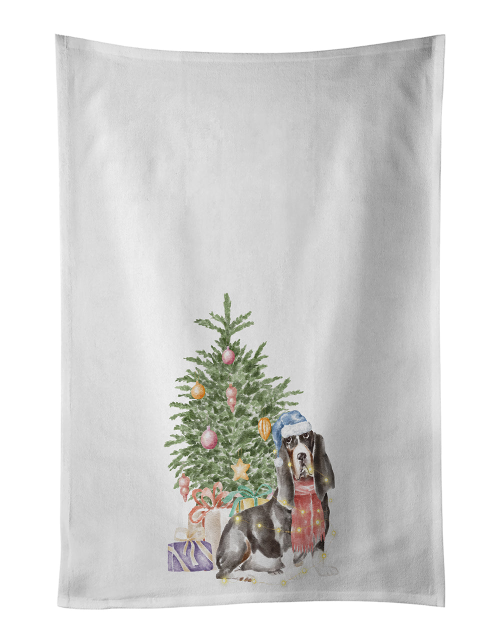 Buy this Basset Hound #2 Christmas Presents and Tree White Kitchen Towel Set of 2