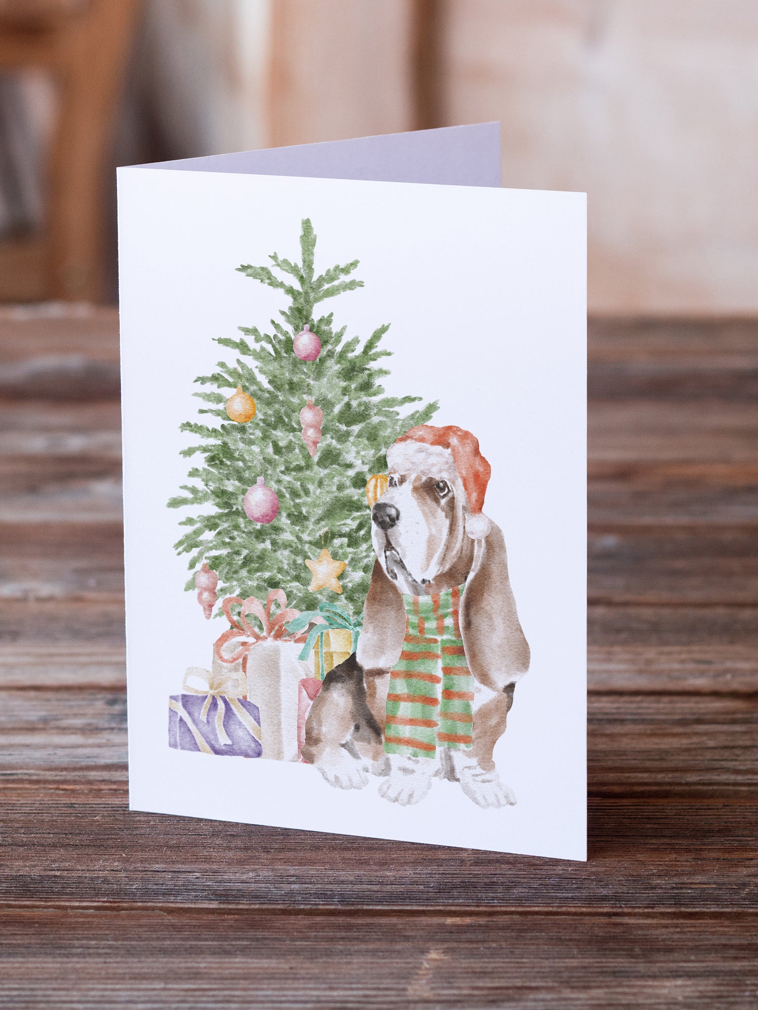 Christmas Basset Hound  #3 Greeting Cards and Envelopes Pack of 8 - the-store.com