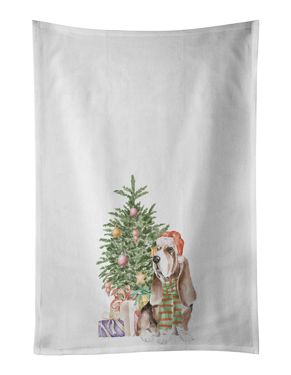 Buy this Basset Hound #3 Christmas Presents and Tree White Kitchen Towel Set of 2