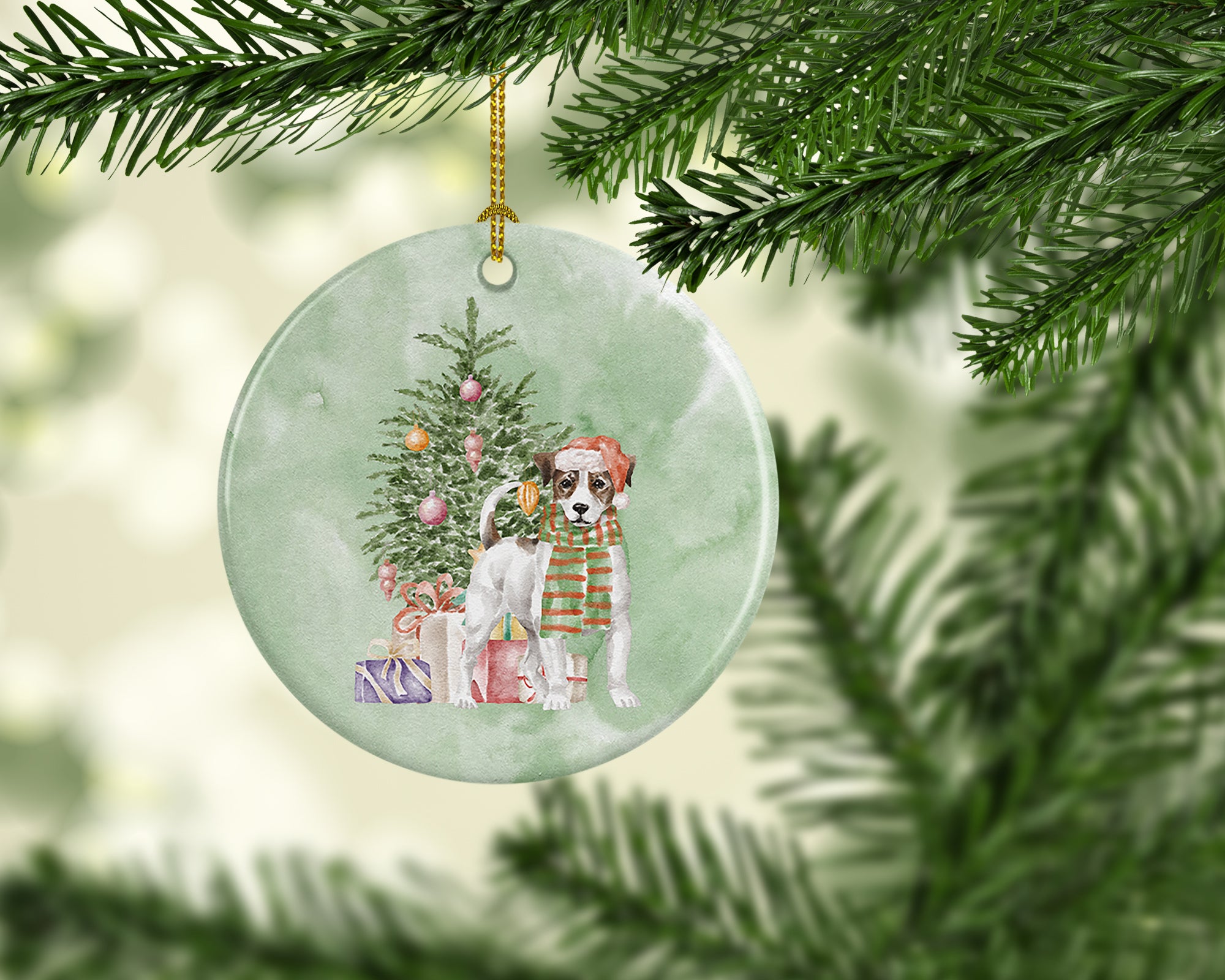 Christmas Jack Russell Terrier Smooth Ceramic Ornament - the-store.com