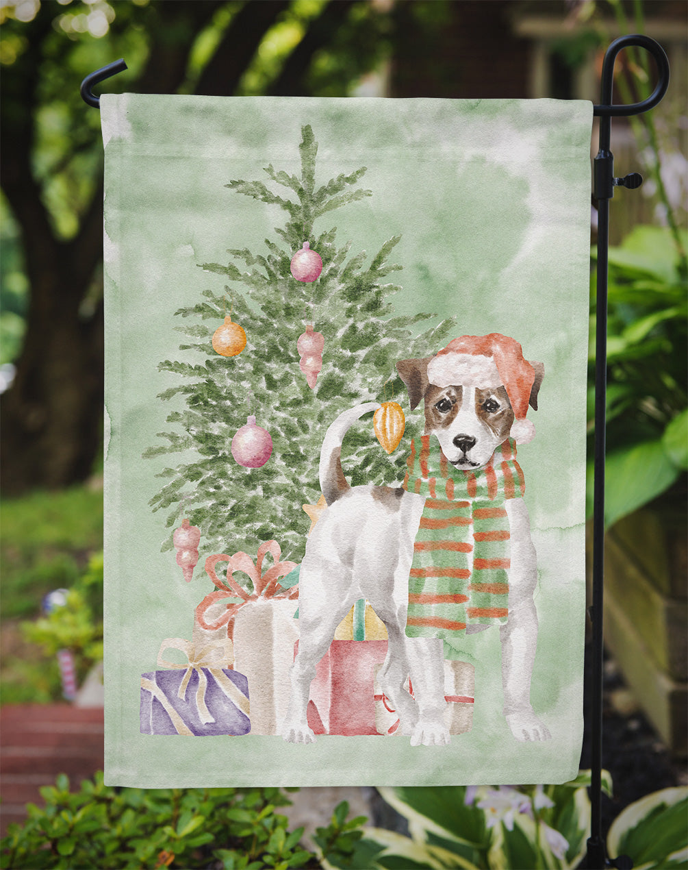 Christmas Jack Russell Terrier Smooth Flag Garden Size
