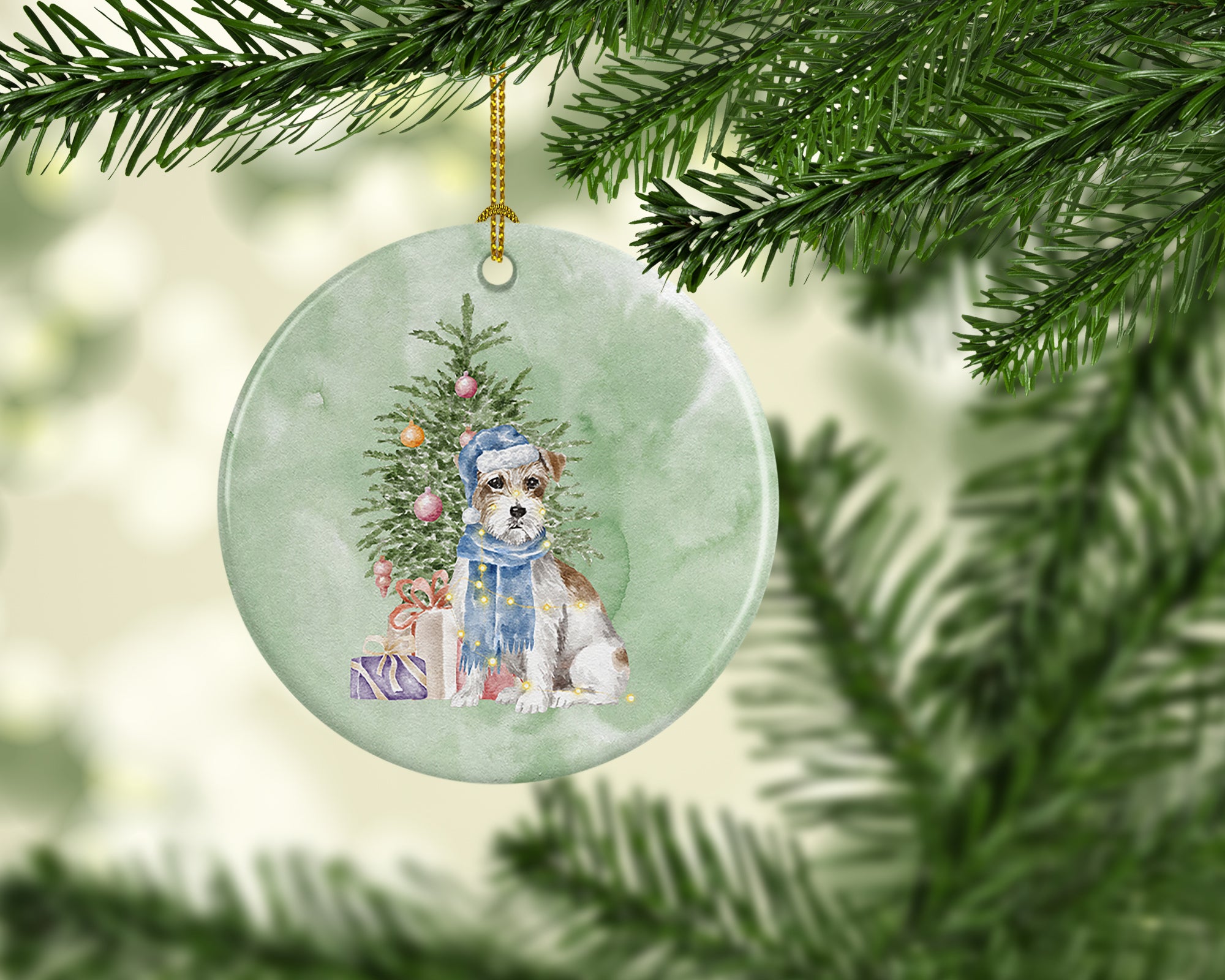 Christmas Jack Russell Terrier Wire Ceramic Ornament - the-store.com
