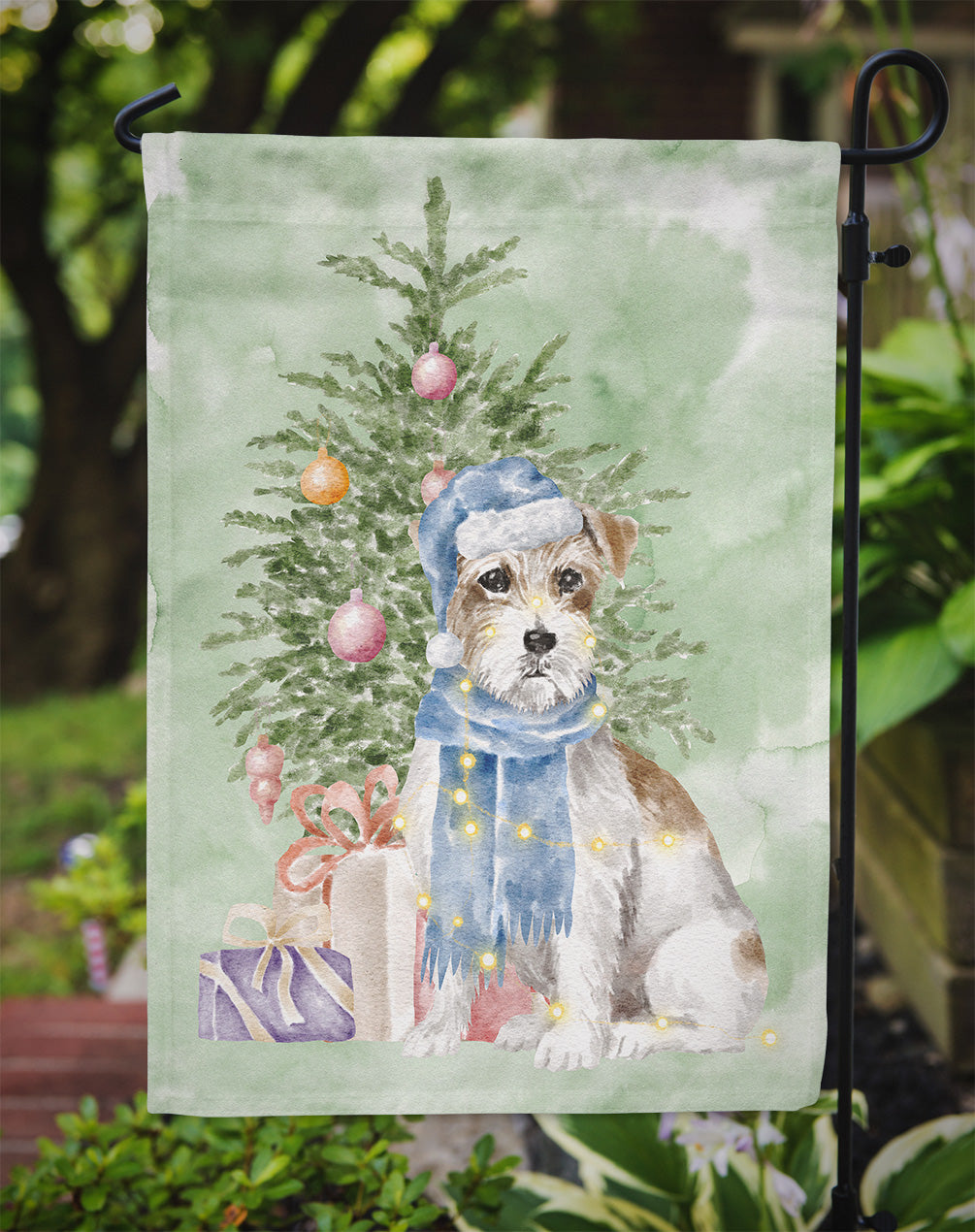 Christmas Jack Russell Terrier Wire Flag Garden Size  the-store.com.