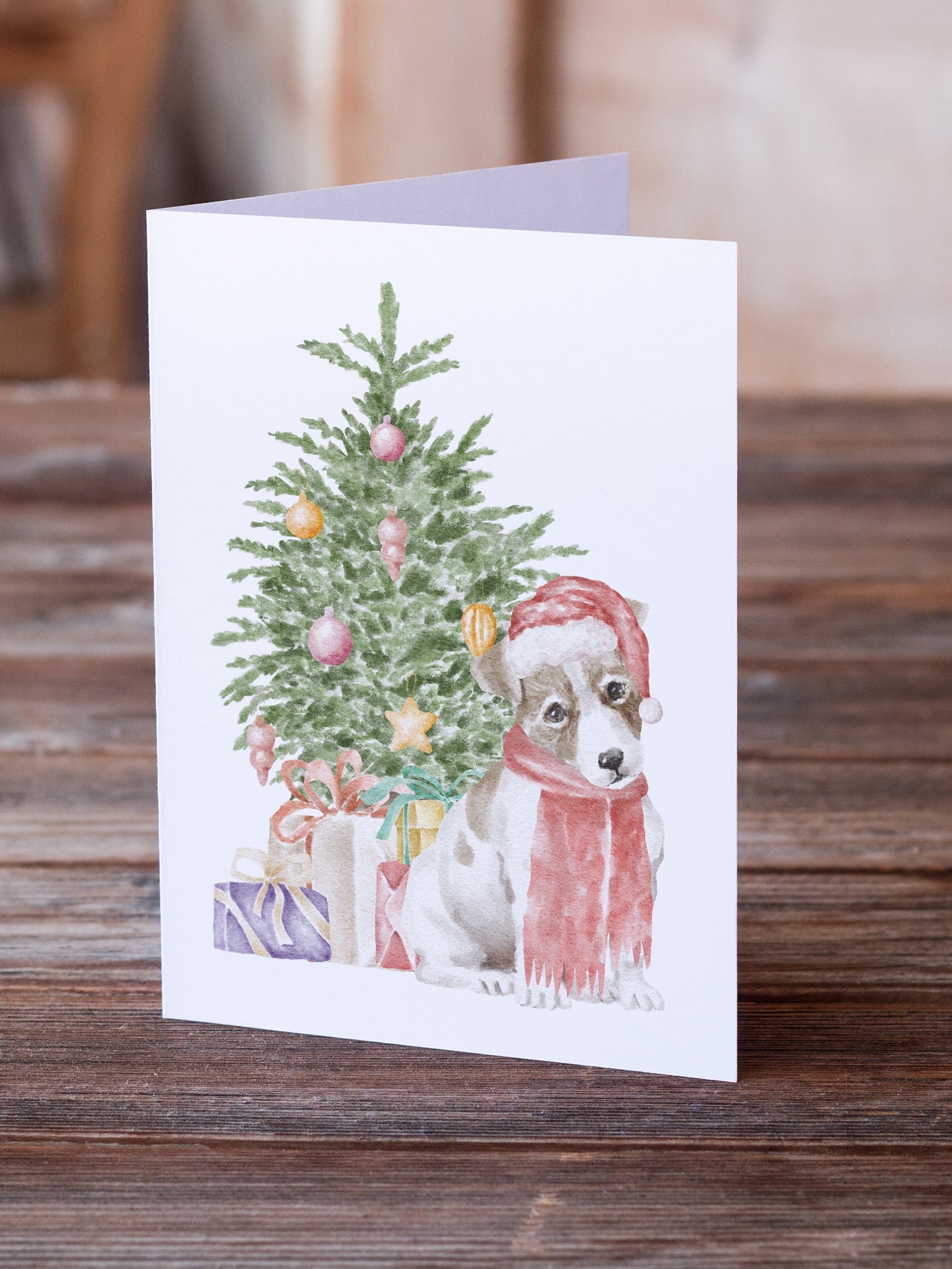 Buy this Christmas Jack Russell Terrier Smooth Puppy Greeting Cards and Envelopes Pack of 8