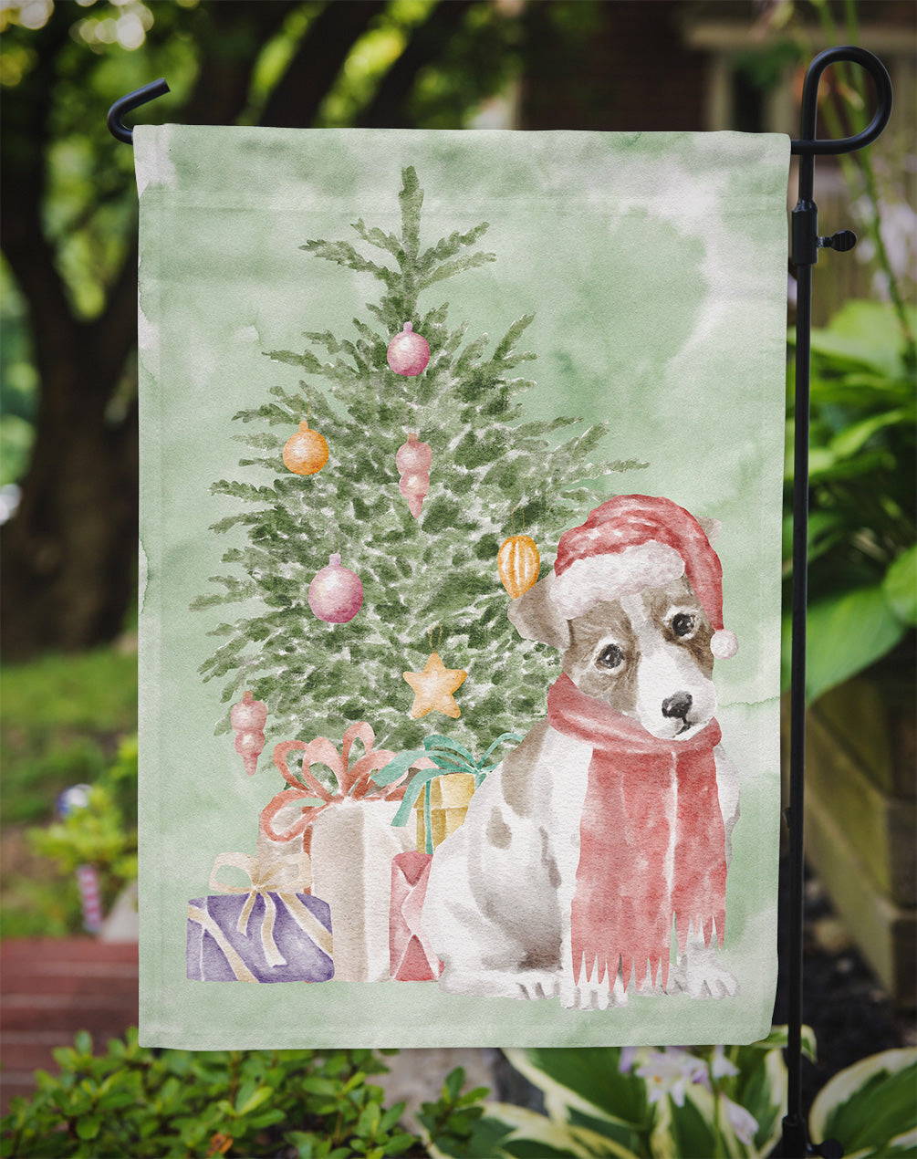 Christmas Jack Russell Terrier Smooth Puppy Flag Garden Size  the-store.com.