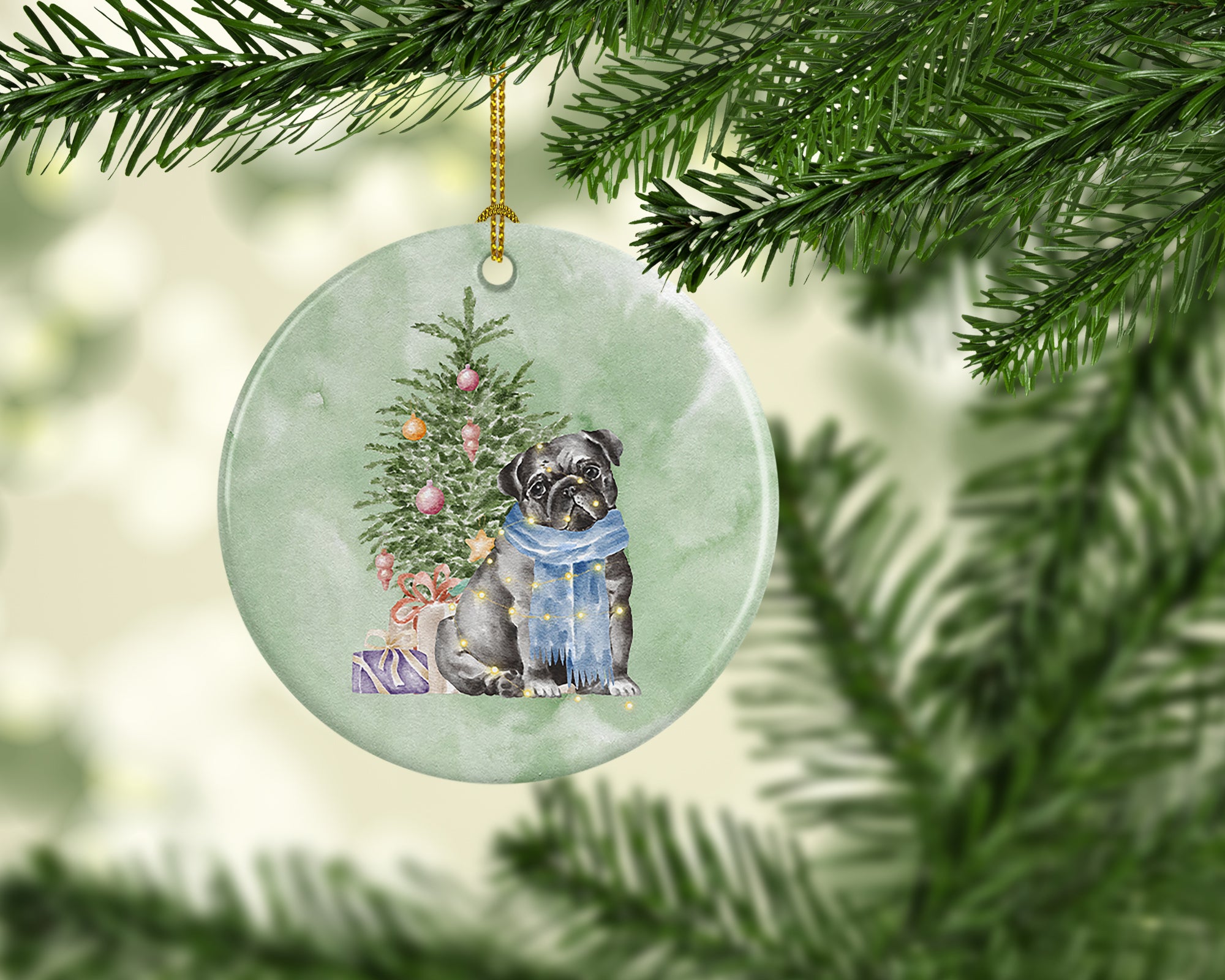 Buy this Christmas Black Pug Ceramic Ornament