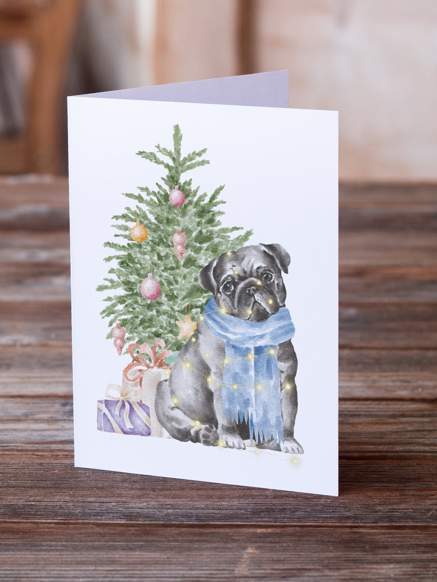 Christmas Black Pug Greeting Cards and Envelopes Pack of 8 - the-store.com