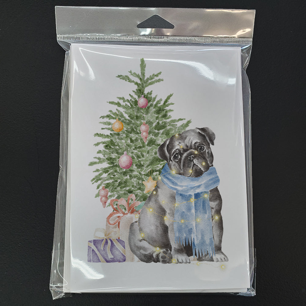 Christmas Black Pug Greeting Cards and Envelopes Pack of 8 - the-store.com