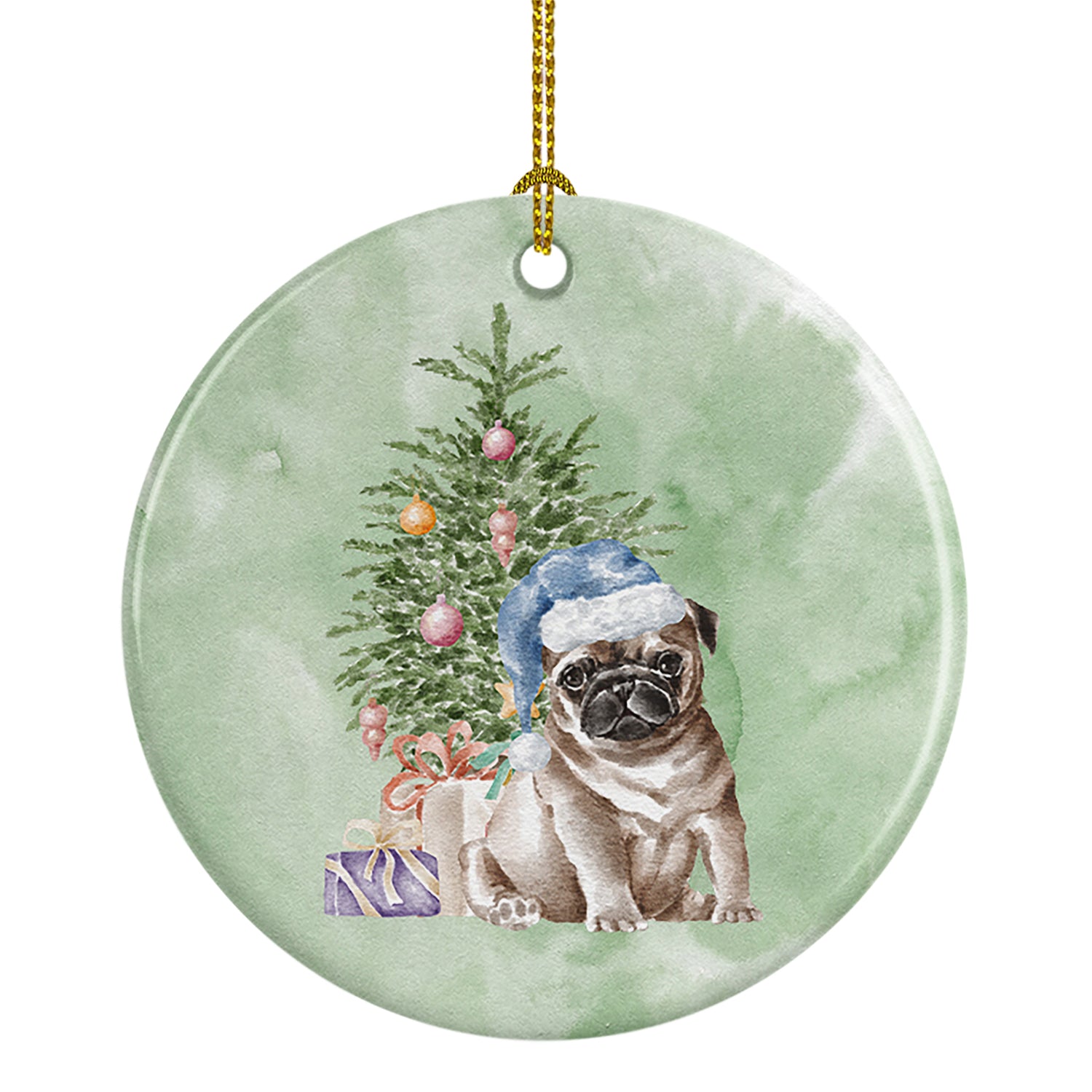 Buy this Christmas Fawn Pug Puppy Ceramic Ornament
