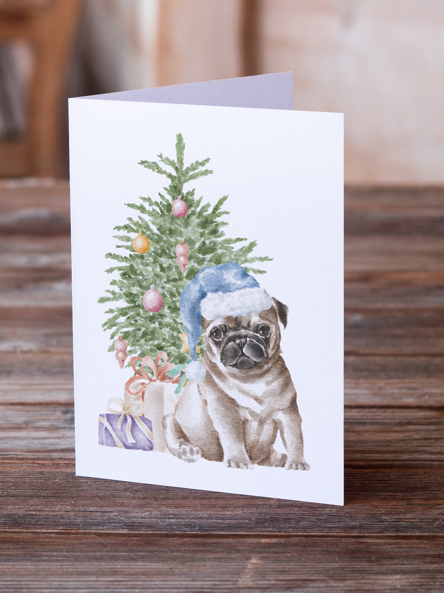 Christmas Fawn Pug Puppy Greeting Cards and Envelopes Pack of 8 - the-store.com