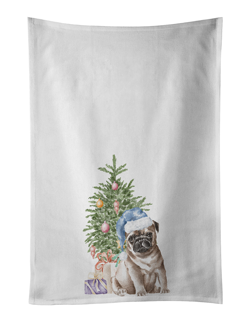 Buy this Pug Fawn Puppy Christmas Presents and Tree White Kitchen Towel Set of 2