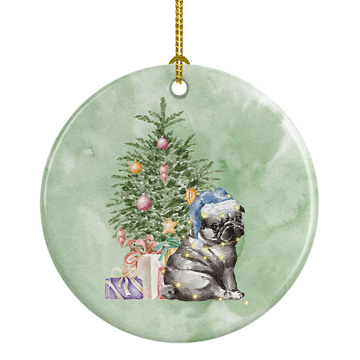 Buy this Christmas Black Pug Puppy Ceramic Ornament