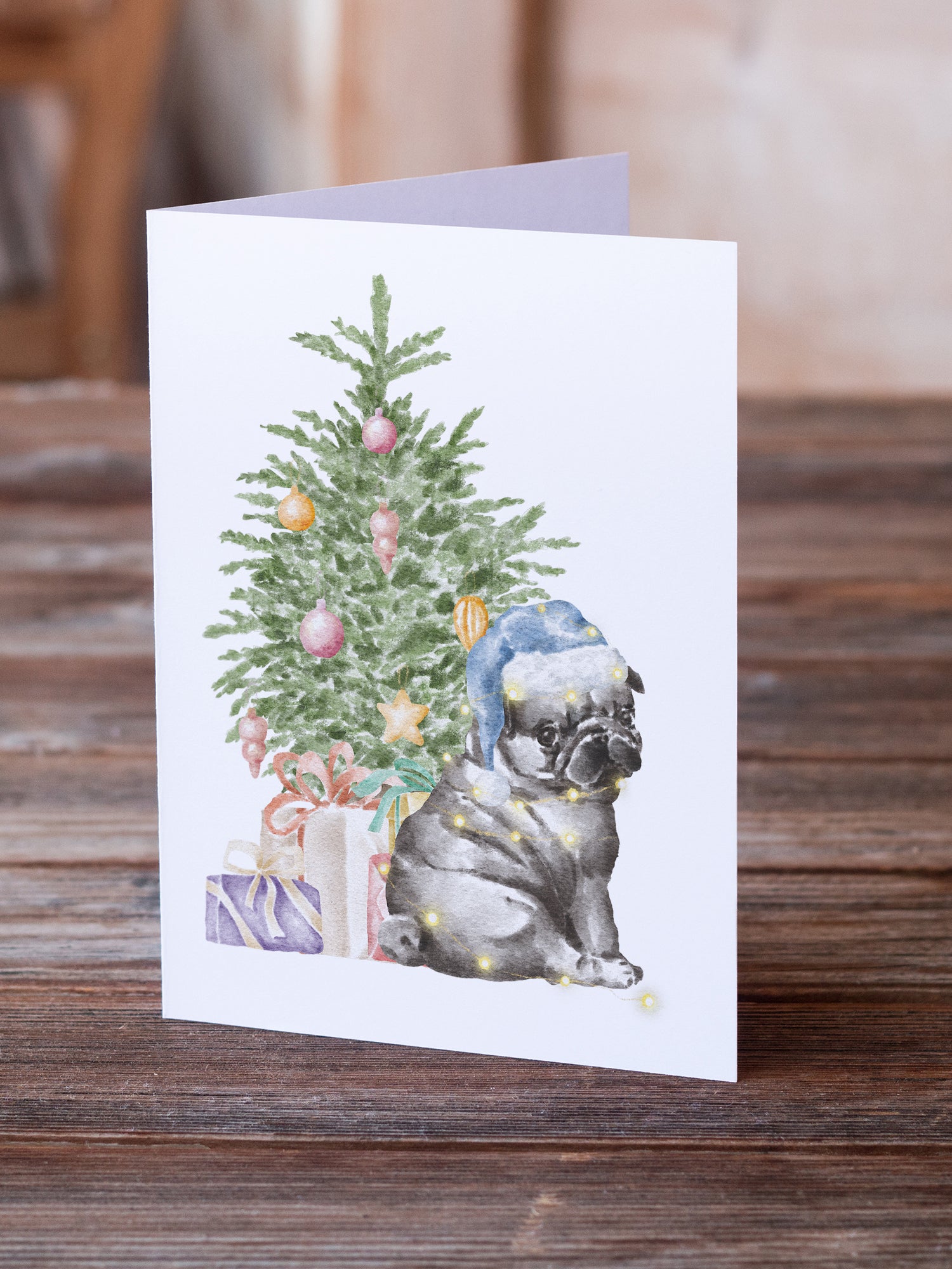 Buy this Christmas Black Pug Puppy Greeting Cards and Envelopes Pack of 8