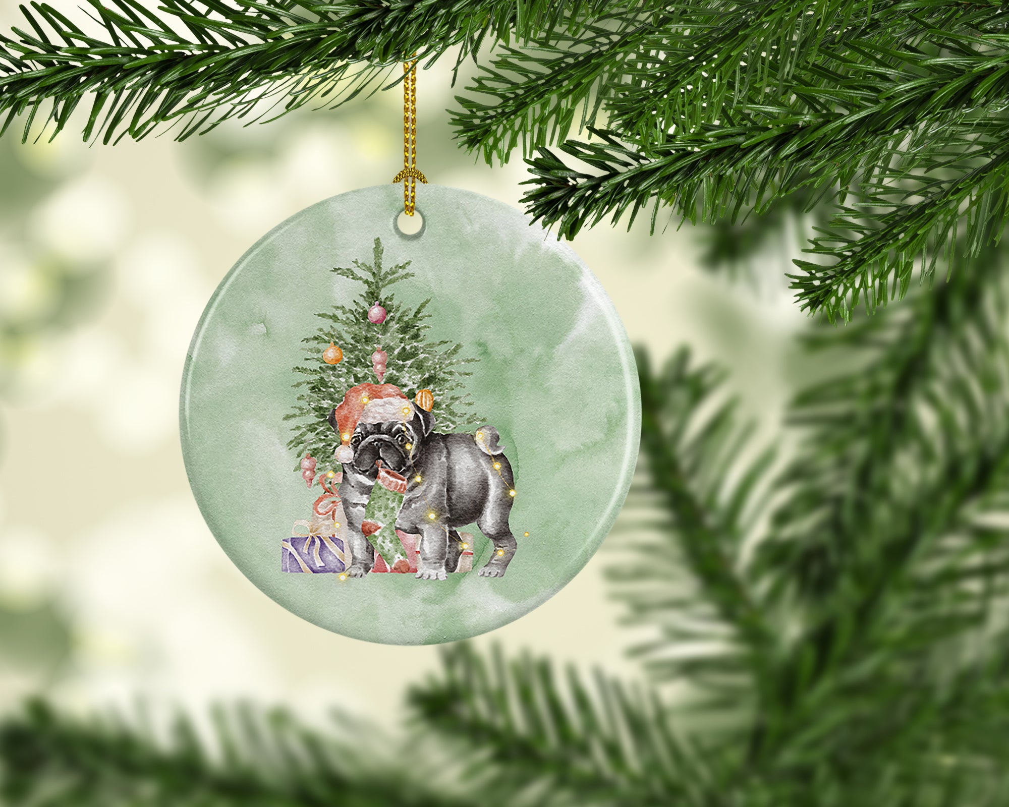 Christmas Black Pug #2 Ceramic Ornament - the-store.com
