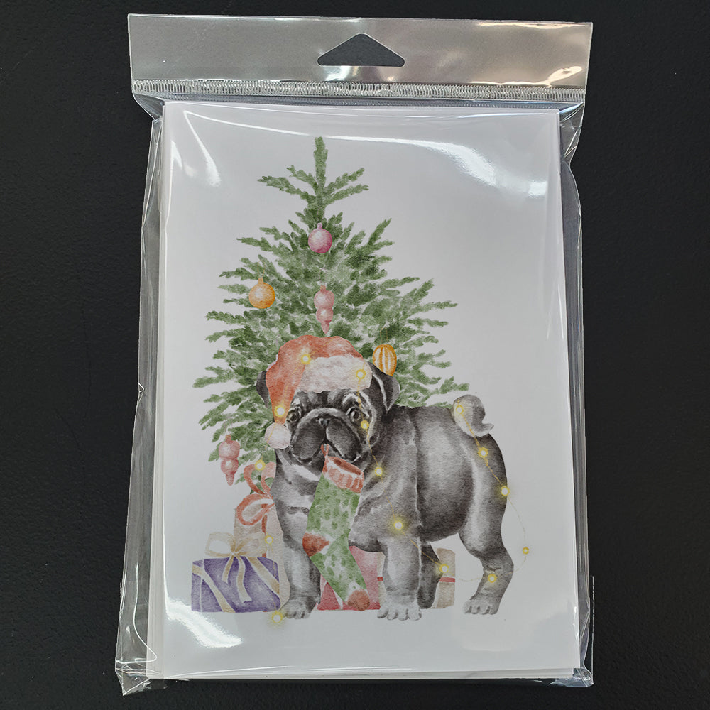 Christmas Black Pug #2 Greeting Cards and Envelopes Pack of 8 - the-store.com