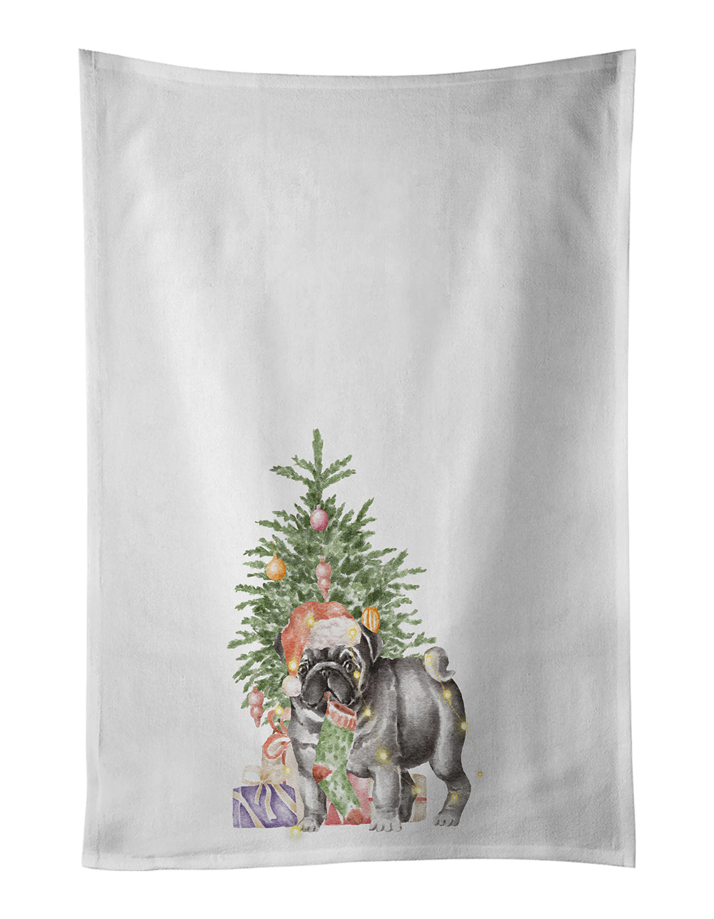 Buy this Pug Black #2 Christmas Presents and Tree White Kitchen Towel Set of 2